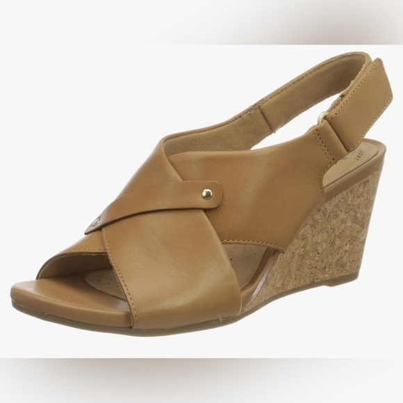 Clarks Women's Margee Eve Heeled Sandal Corked Wedges Tan Leather US Size 9.5 - Picture 4 of 16